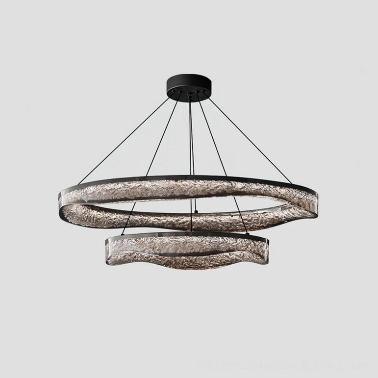 Aria modern pendant light fixture side angle showing ring stacking detail