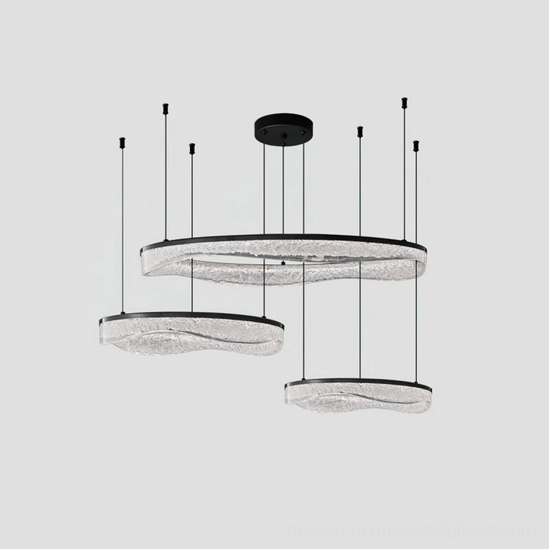 Three-tier ring chandelier matte black finish full configuration installation