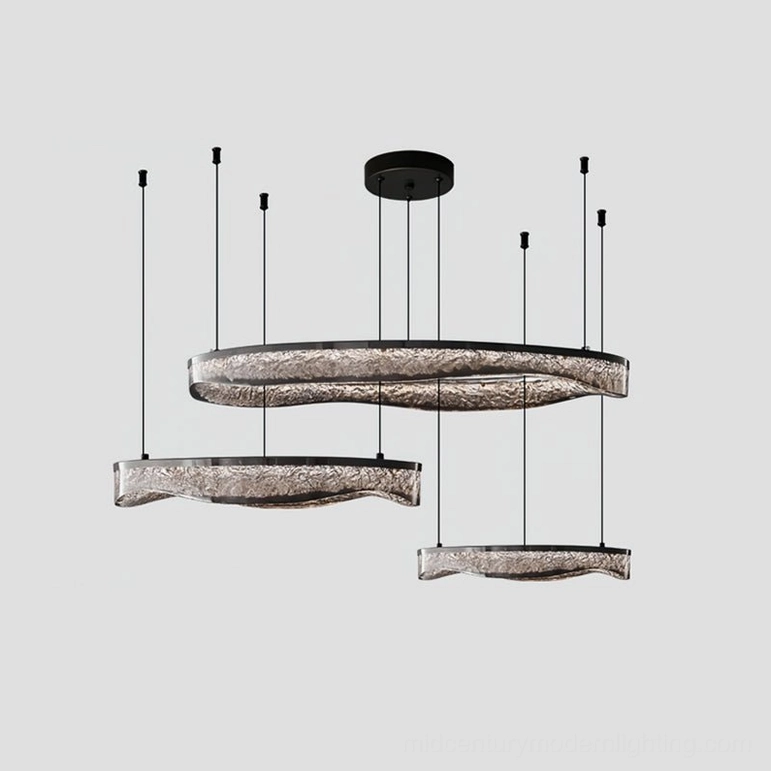 Three-tier Aria ring chandelier full configuration matte black smoke gray finish