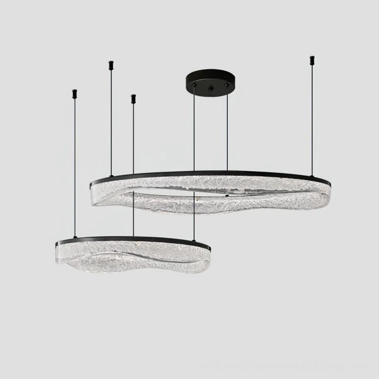 Two-tier modern ring chandelier brass finish residential installation example
