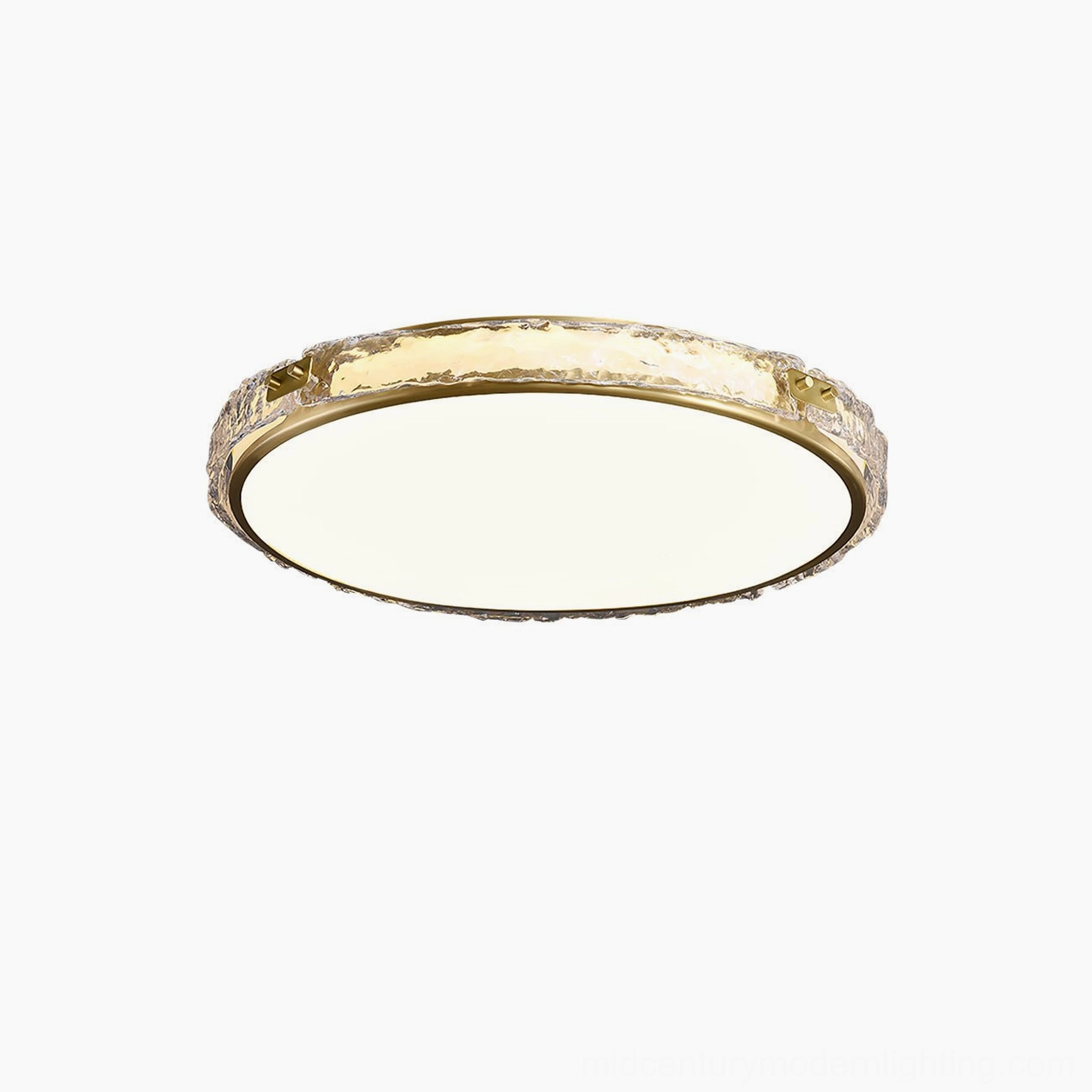 Arlus contemporary ceiling lamp with warm brass finish and frosted glass shade, product display