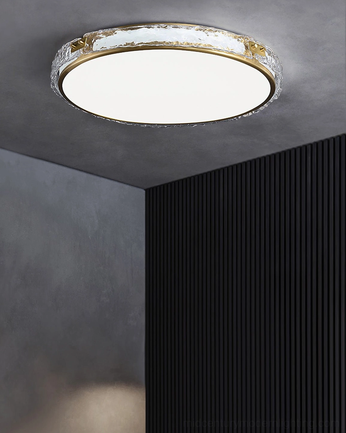 Arlus mid-century modern inspired flush mount ceiling light with crystalline glass diffuser