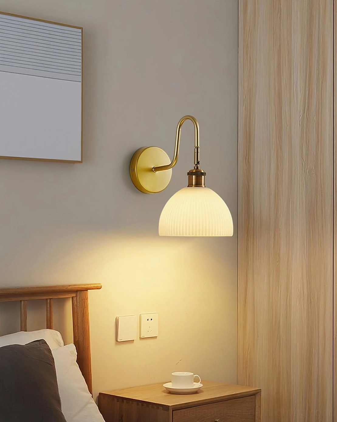Arren wall-mounted fixture modern interior design, brass or white finish options for contemporary home