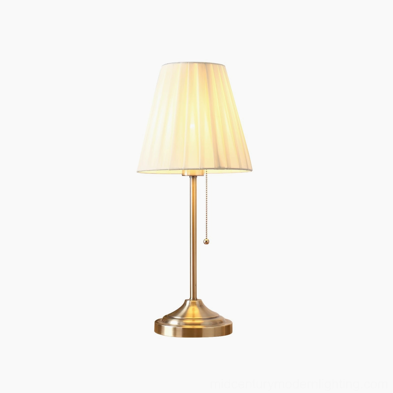 Arstid gold and cream pleated table lamp variant showing complete design and proportions