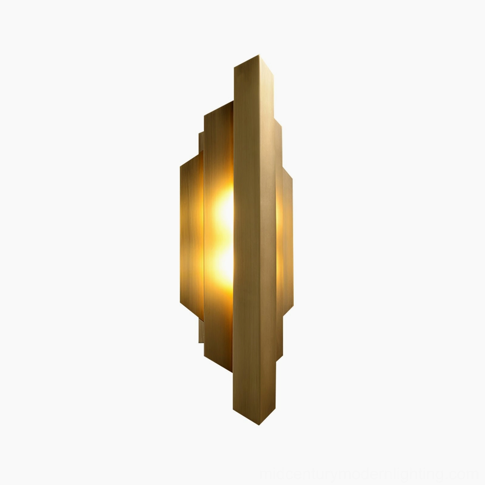 Brushed brass Art Deco wall sconce architectural lighting fixture with geometric form