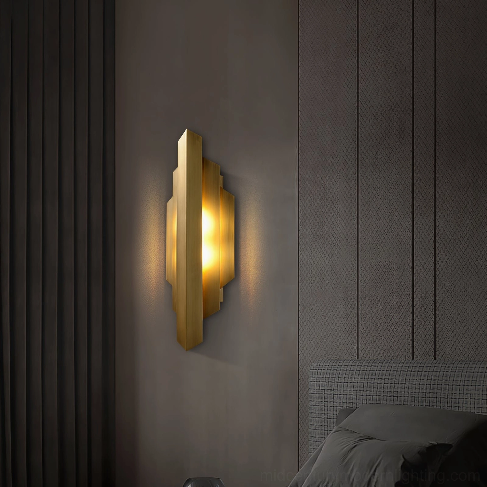 Polished brass Art Deco wall lamp with warm indirect illumination accent lighting