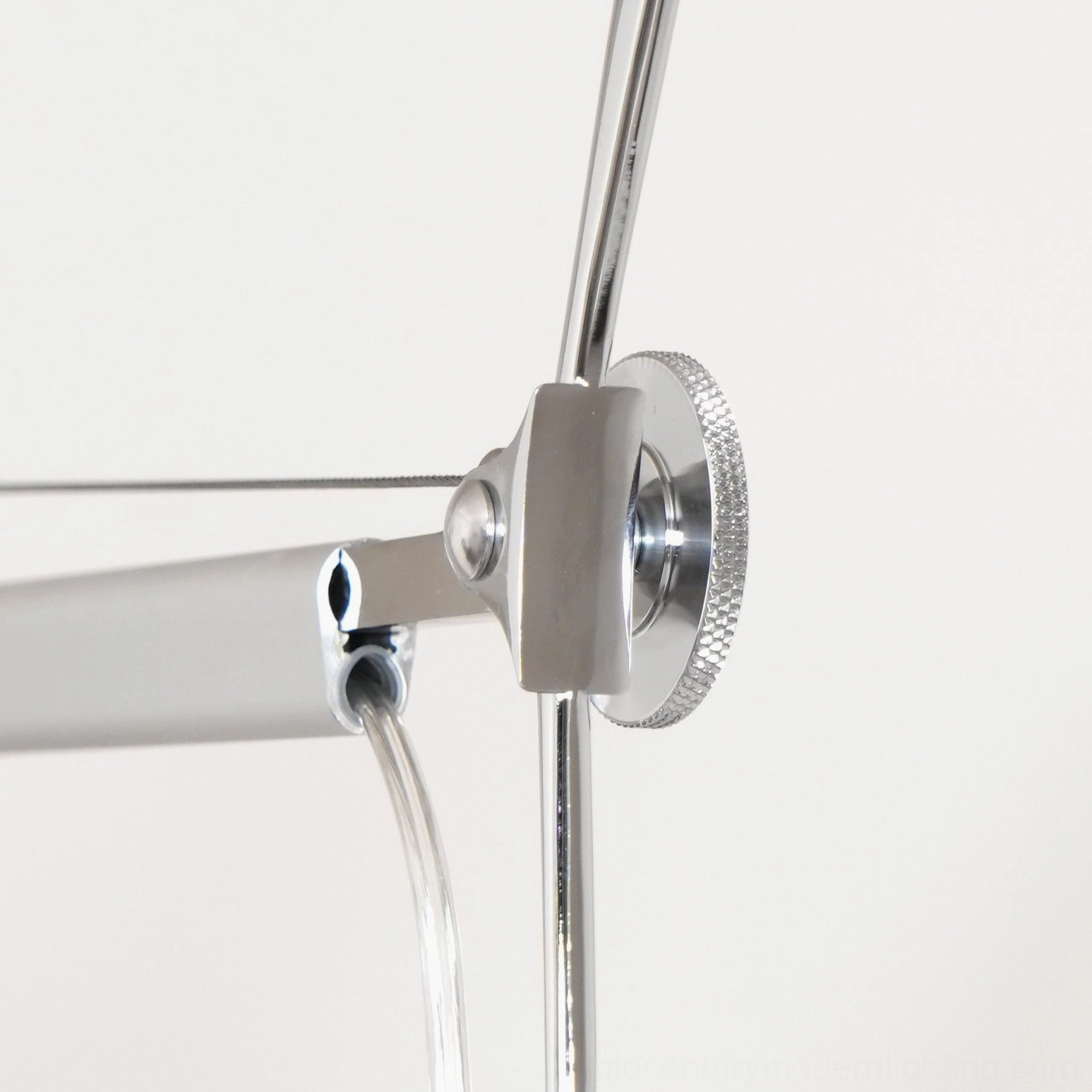 Articulating floor lamp mid-century design, adjustable metal arm with precision jointing and neutral shade