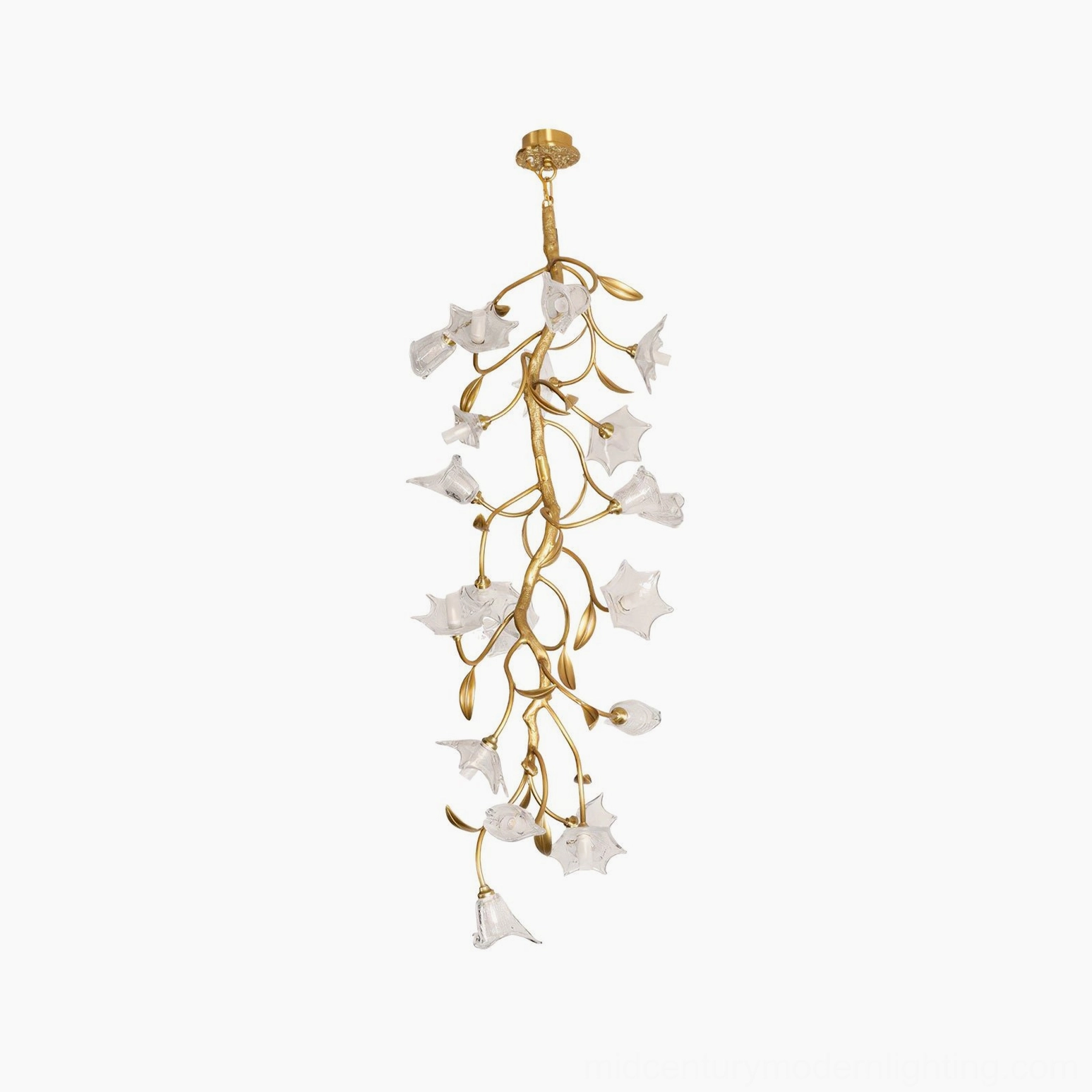 Artisan branch chandelier with delicate glass flower formations and premium brass construction