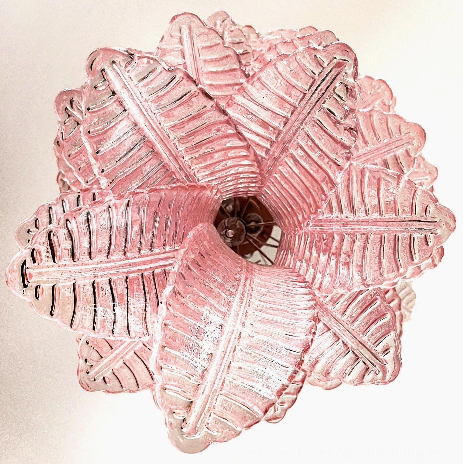 Asinara pink murano chandelier overhead top-down view radial glass leaf panels ceiling mount