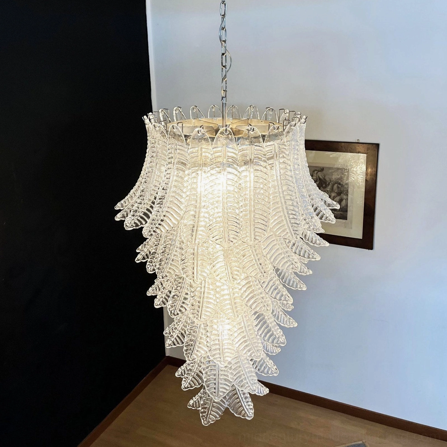 Asinara clear murano glass chandelier living room contemporary decor neutral aesthetic