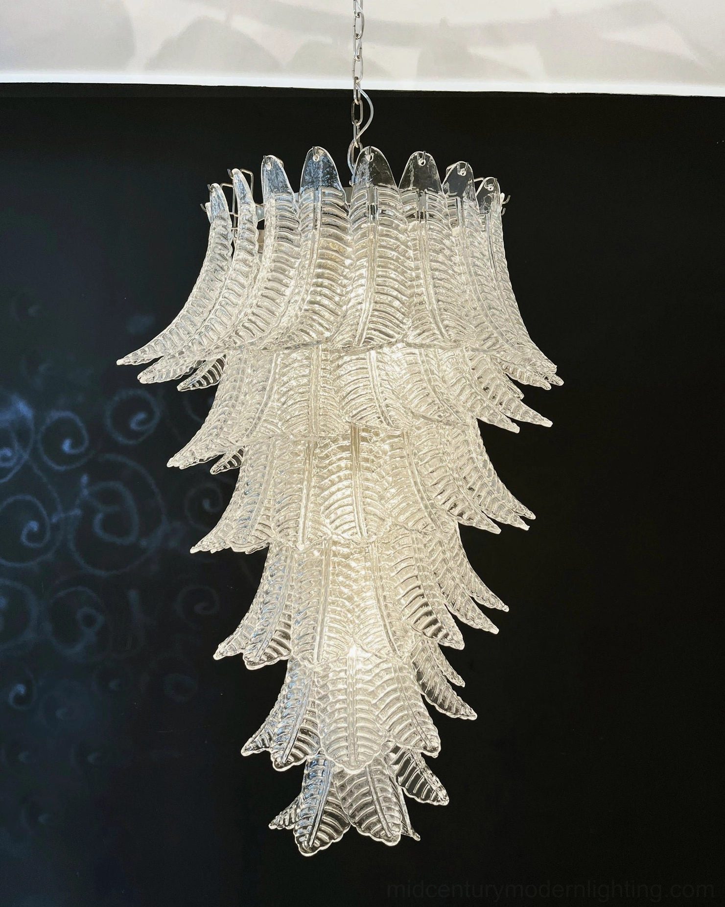 Asinara clear murano glass chandelier studio shot crystal transparency pristine condition