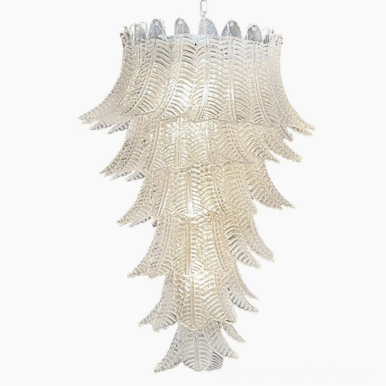 Asinara clear murano glass chandelier featured view primary product image cascading leaf design