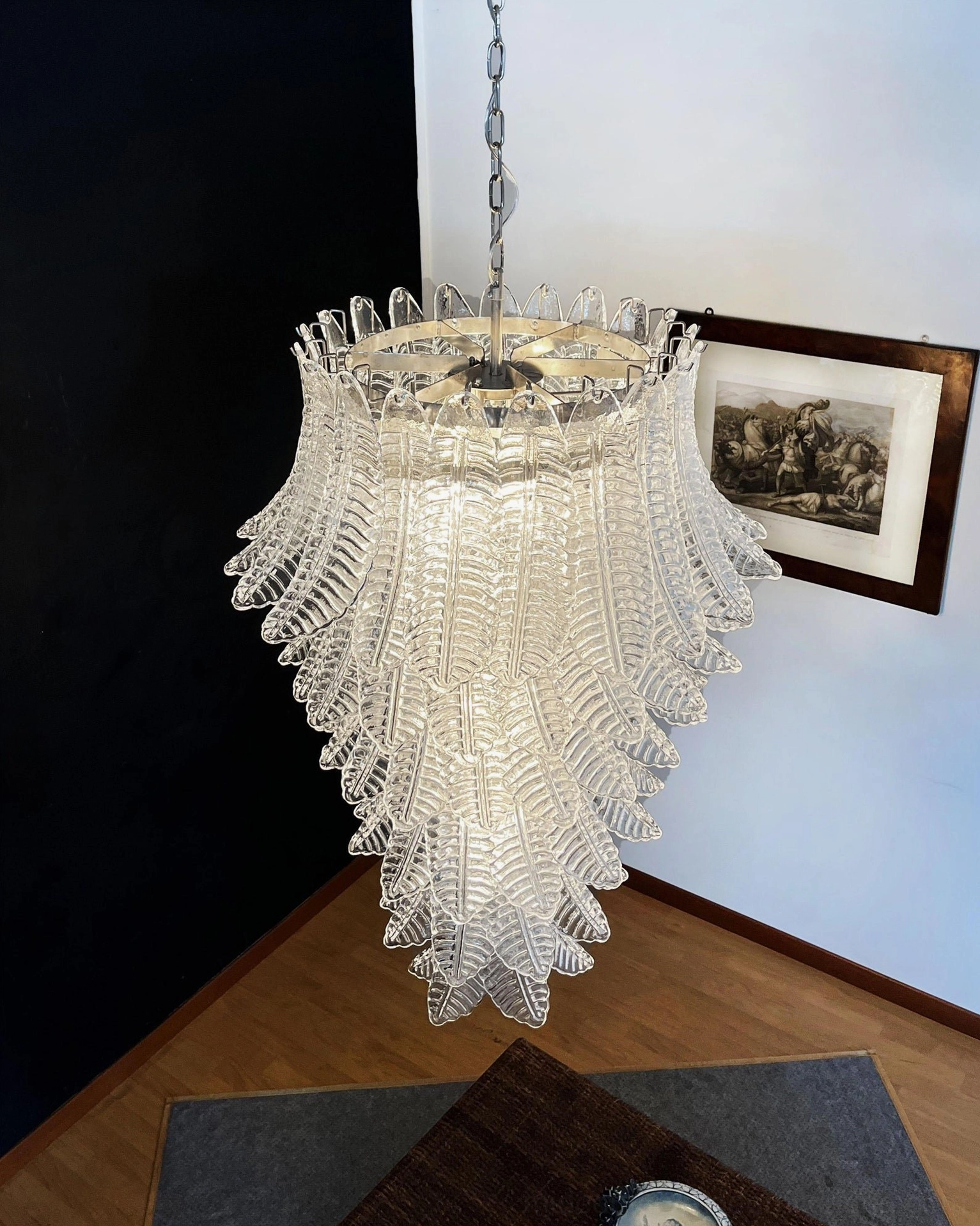 Asinara pink murano glass chandelier full-length profile vertical cascade botanical form