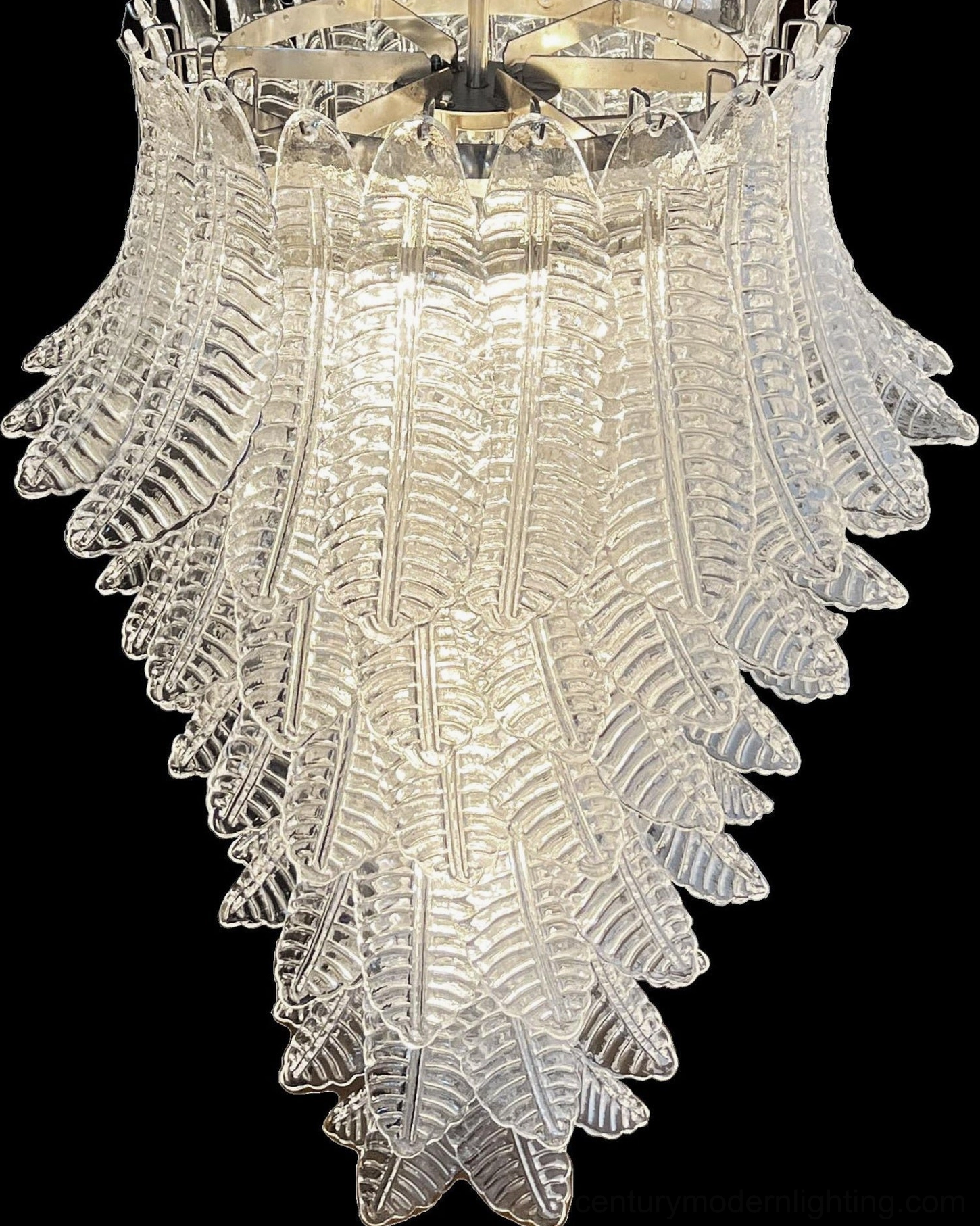 Asinara pink murano glass chandelier lower tier detail individual palm leaf ribbed glass