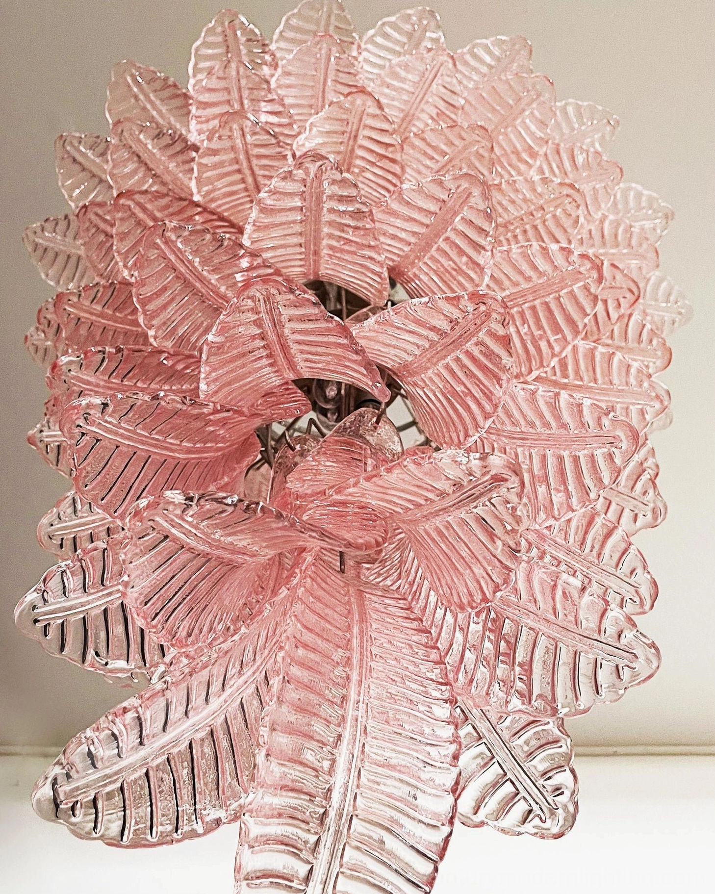 Asinara pink murano glass chandelier upper tier crown suspension chain hardware visible