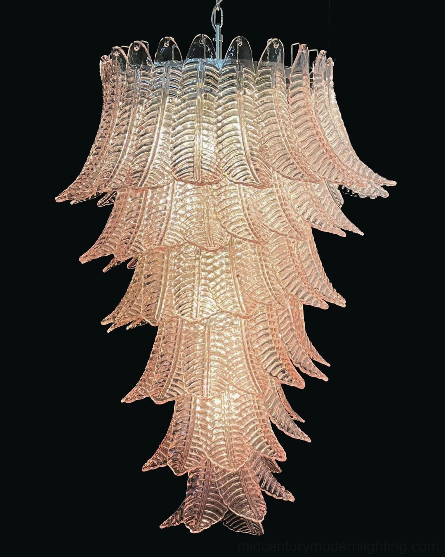 Asinara ombre warm pink murano glass chandelier black background exposed hardware hanging chain