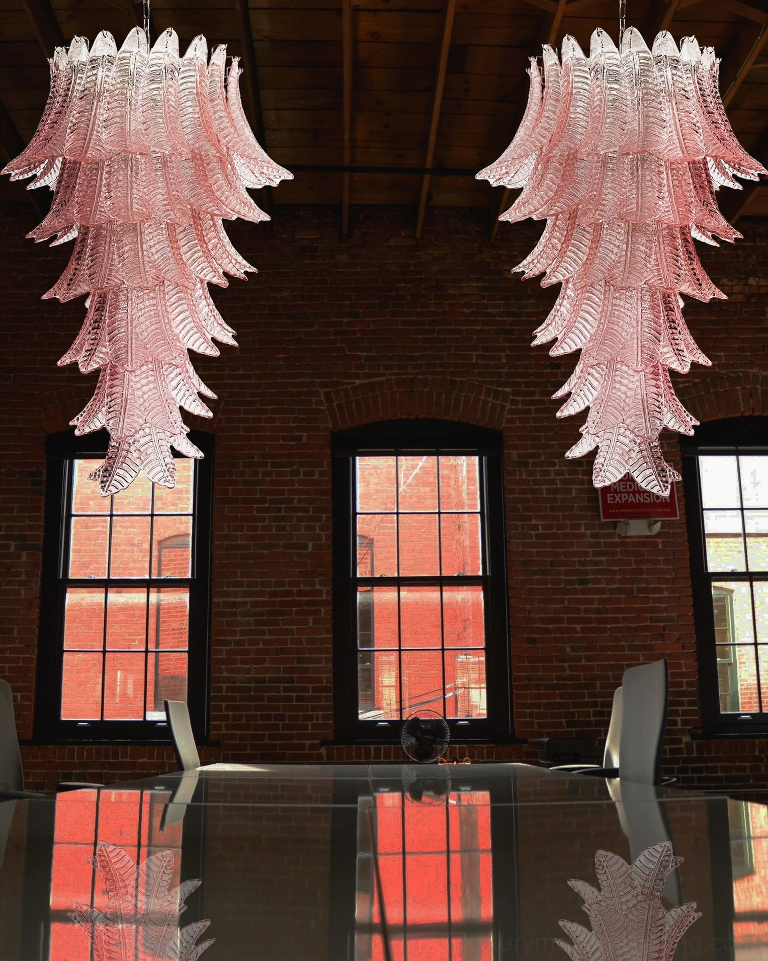 Asinara pink murano glass chandelier bedroom setting romantic warm glow master suite luxury