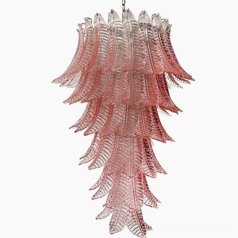 Asinara pink murano glass chandelier featured view primary product image cascading leaf design