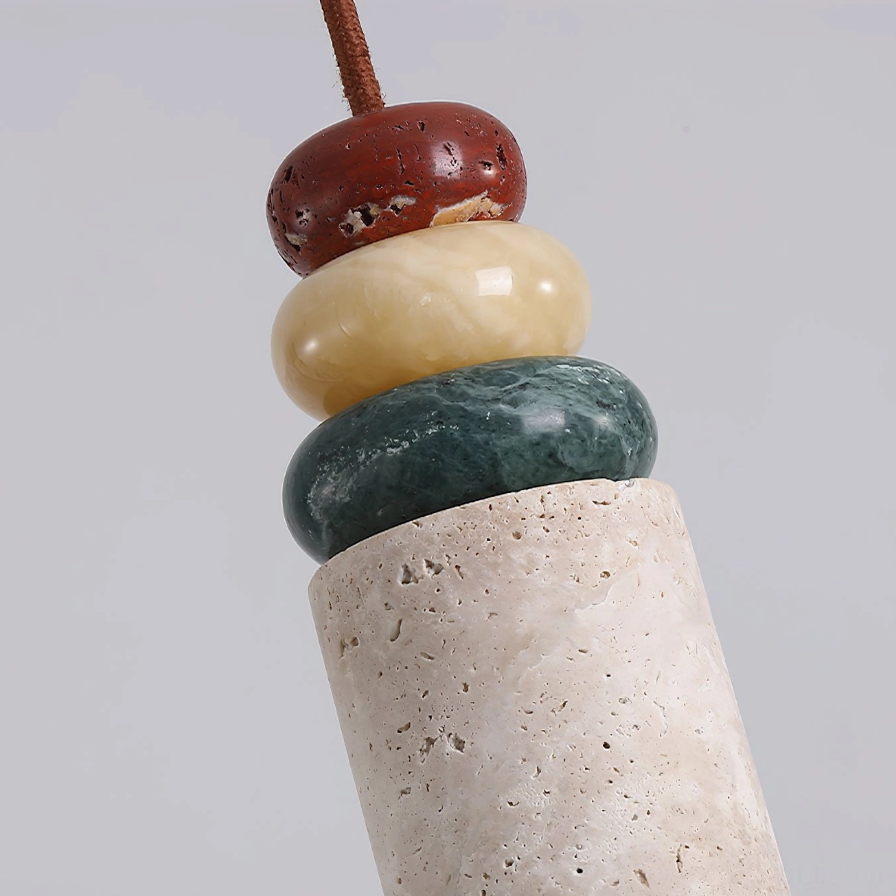 Travertine sculptural pendant light fixture - architectural detail and craftsmanship view