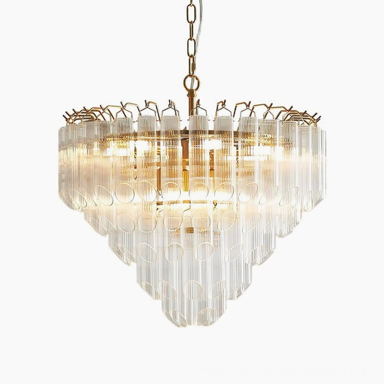 Astoria Waterfall Glass Chandelier large size - full-view tiered crystal design with red and chrome finish option