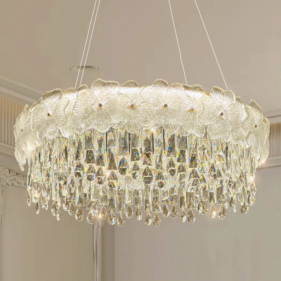 Large atlas crystal chandelier 31.5 inch single tier opaque crystal three-color LED lighting contemporary luxury