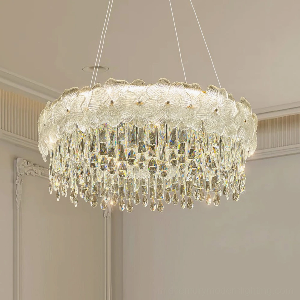 Medium crystal chandelier 23.6 inch opaque crystal three-color changing LED modern elegant ceiling light fixture