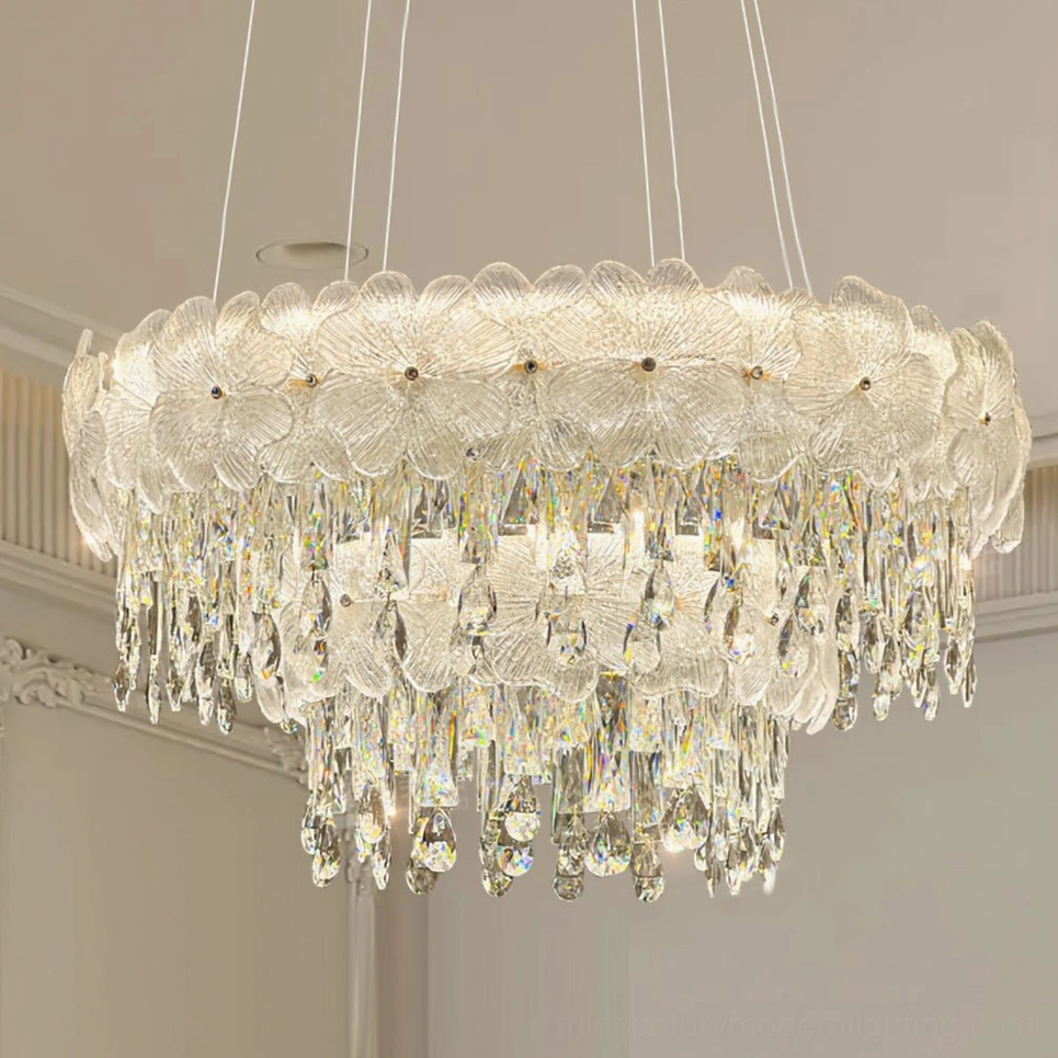 Atlas crystal chandelier opaque crystal three-color changing light large double-tier luxury pendant fixture