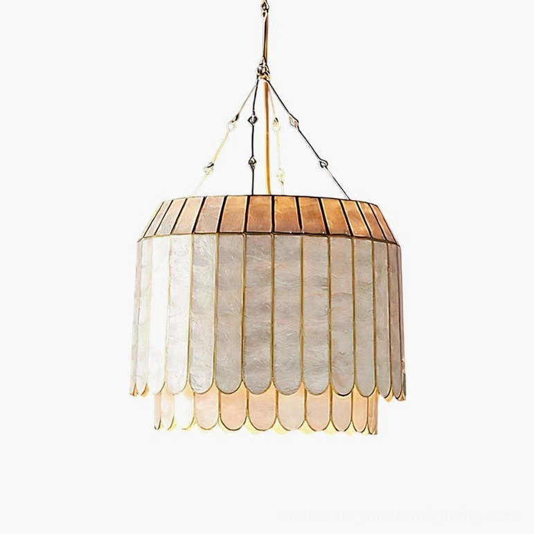 Aurelia 23.6 inch medium capiz shell pendant lamp standard dining room size showing balanced proportions and iridescent shell finish