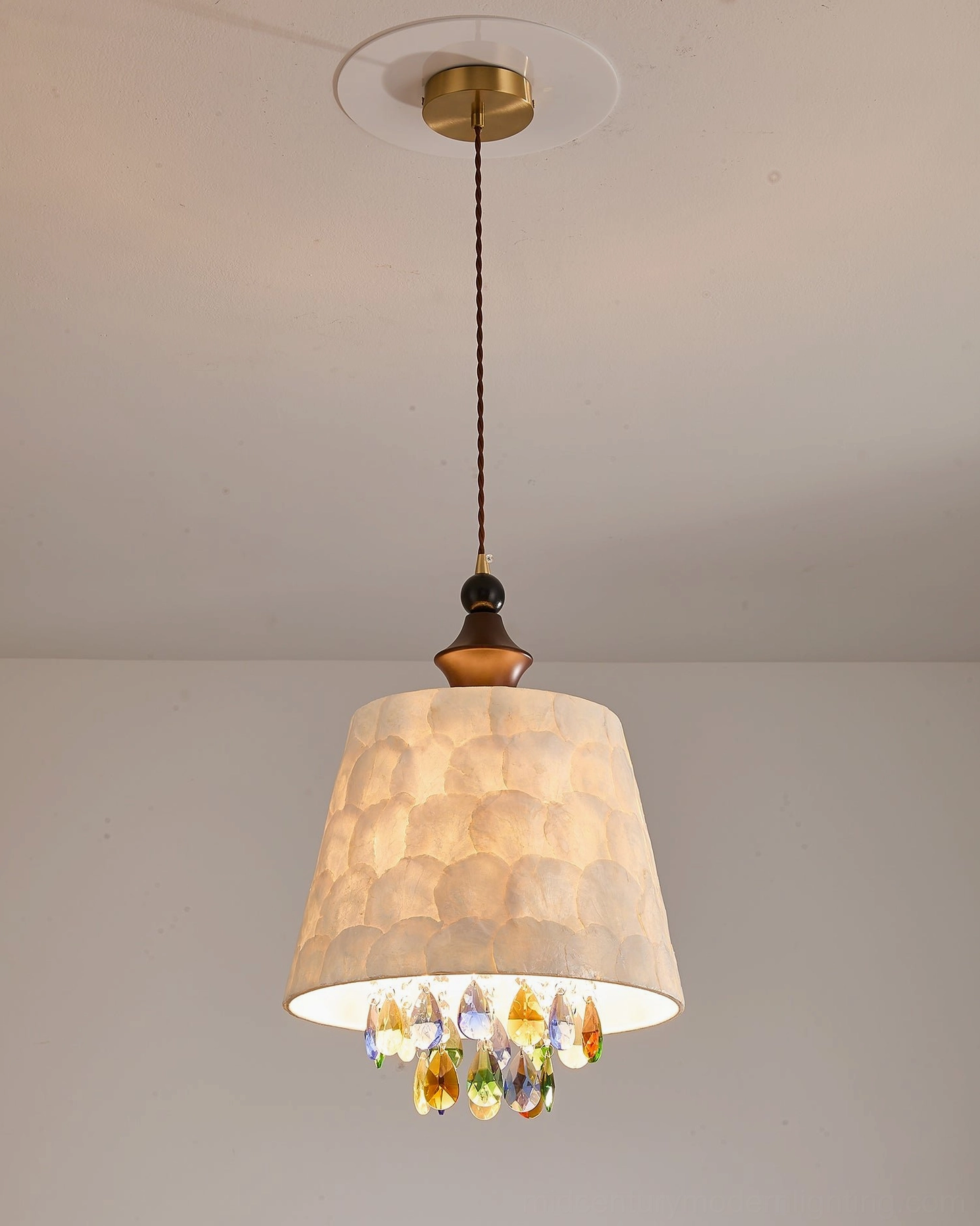 Avery capiz pendant lamp complete view highlighting organic shell craftsmanship and mid-century modern design elements