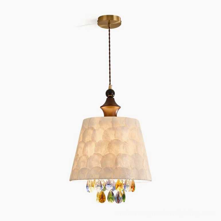 Avery capiz shell pendant lamp white and colorful variant with multi-color crystal accents on white background