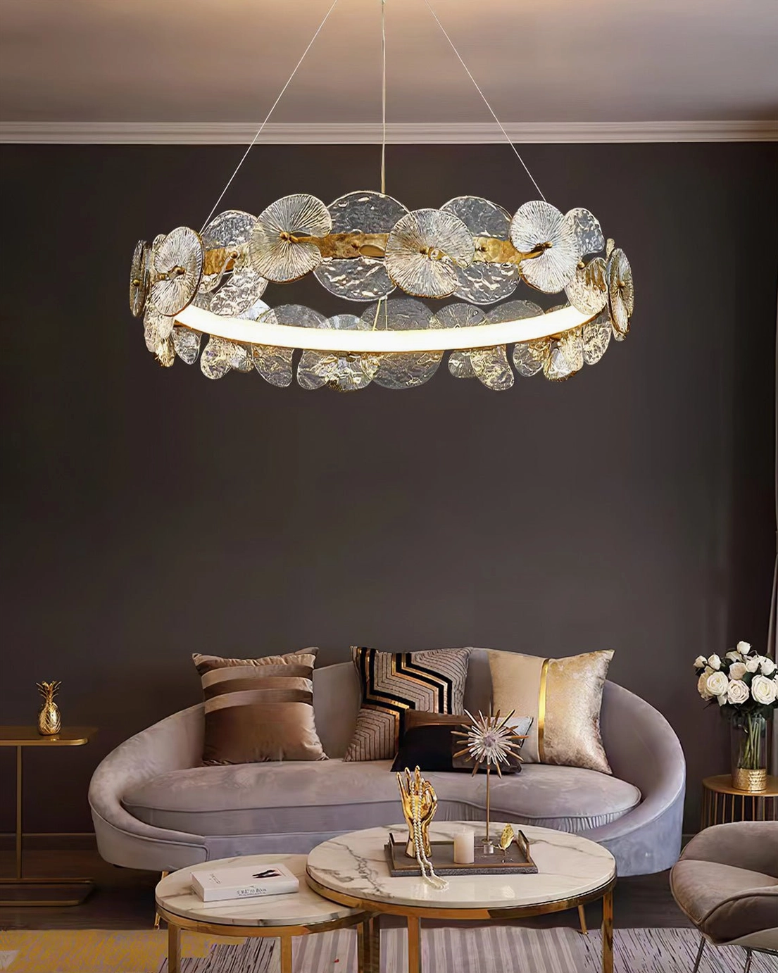 Barclay mid-century modern inspired chandelier with organic geometric brass frame