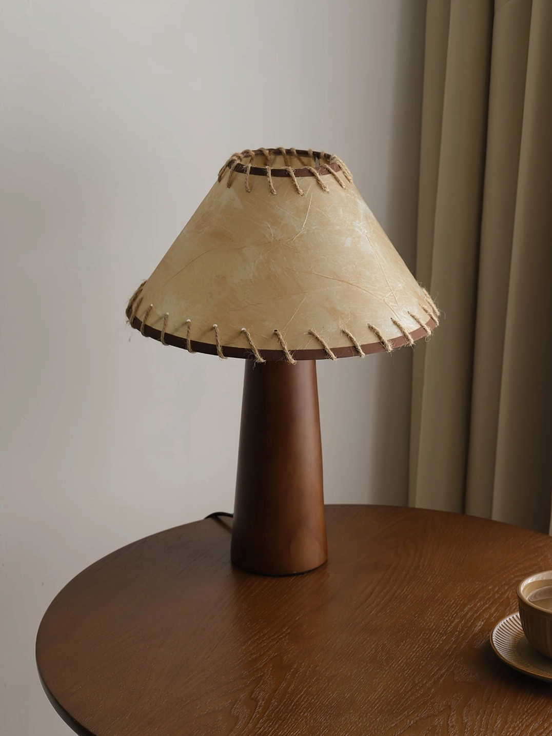 Basica table lamp walnut finish wood base showcasing mid-century craftsmanship