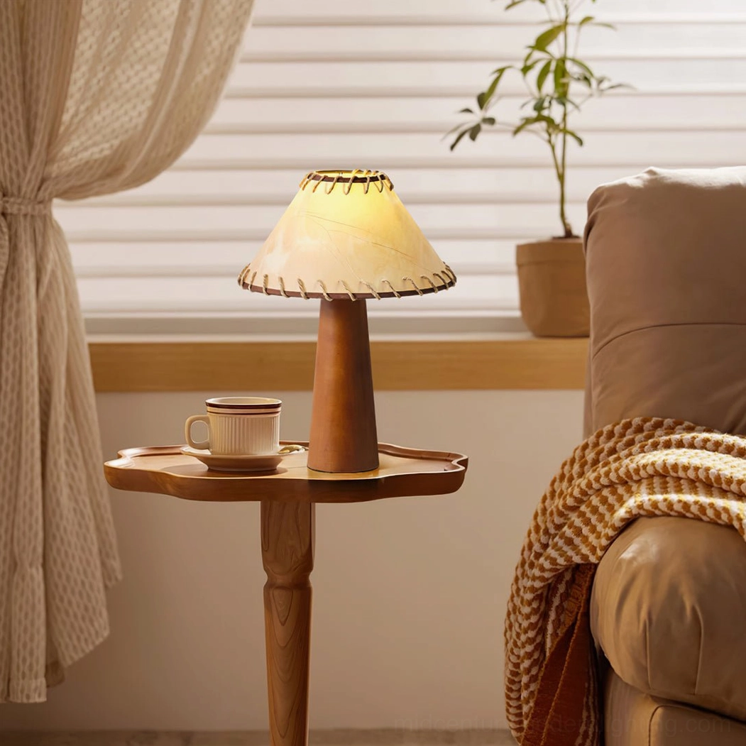 Basica mid-century modern table lamp full room styling in contemporary bedroom space