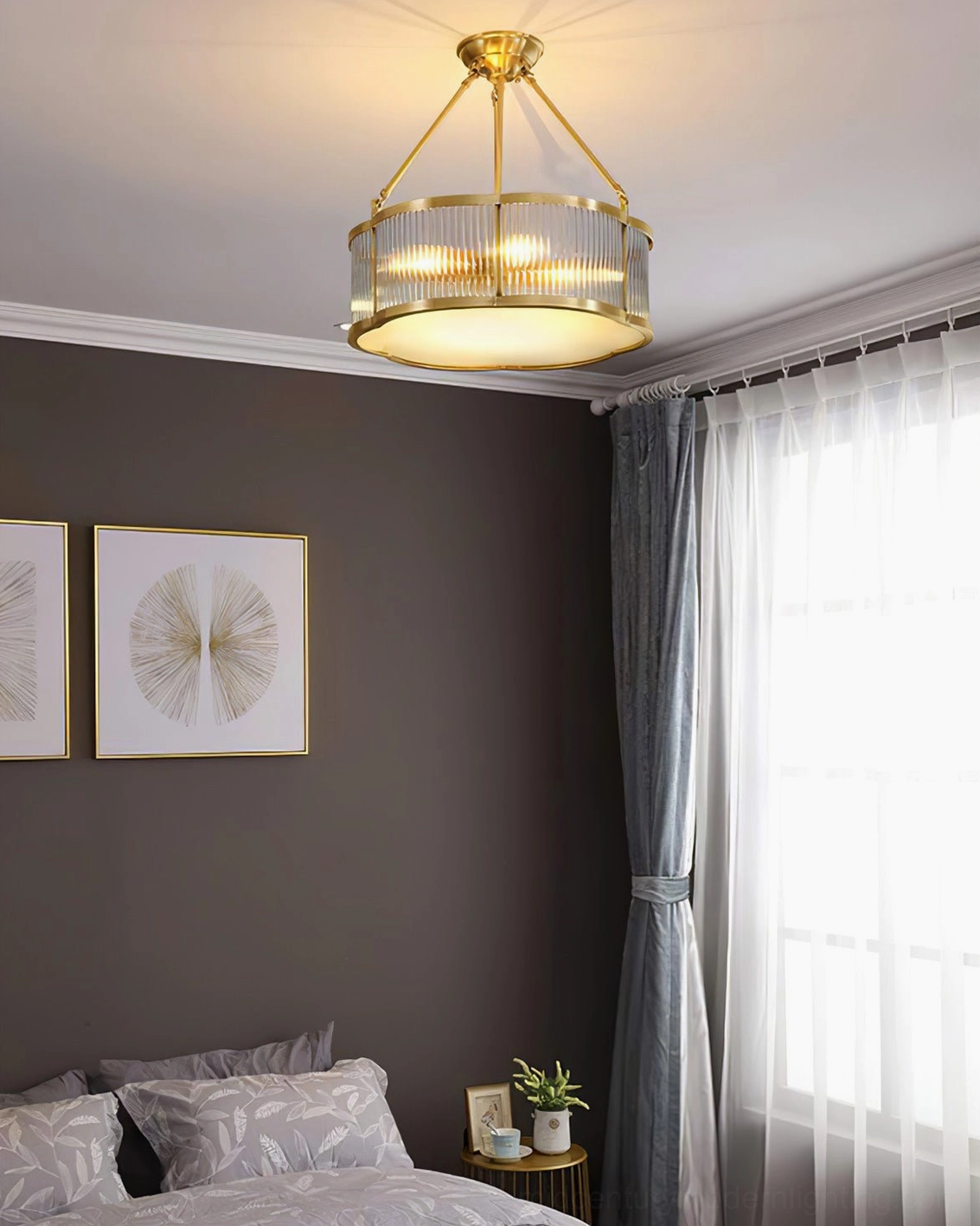Quatrefoil chandelier brass canopy and mounting hardware detail shot