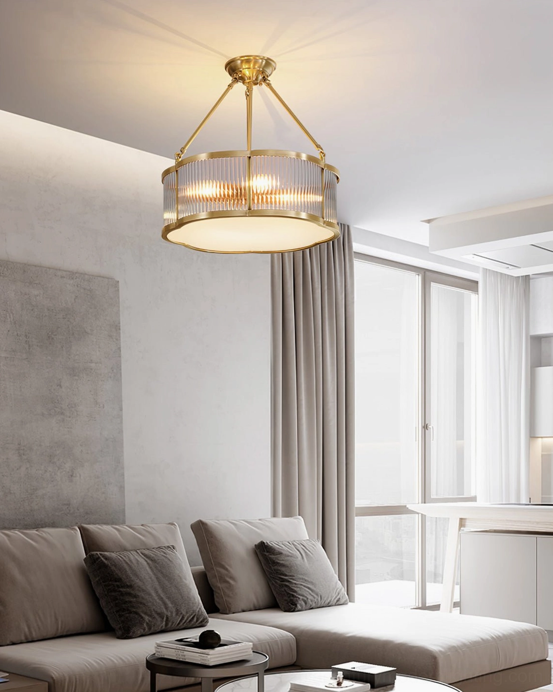 Quatrefoil chandelier installed in residential foyer ceiling showing architectural integration