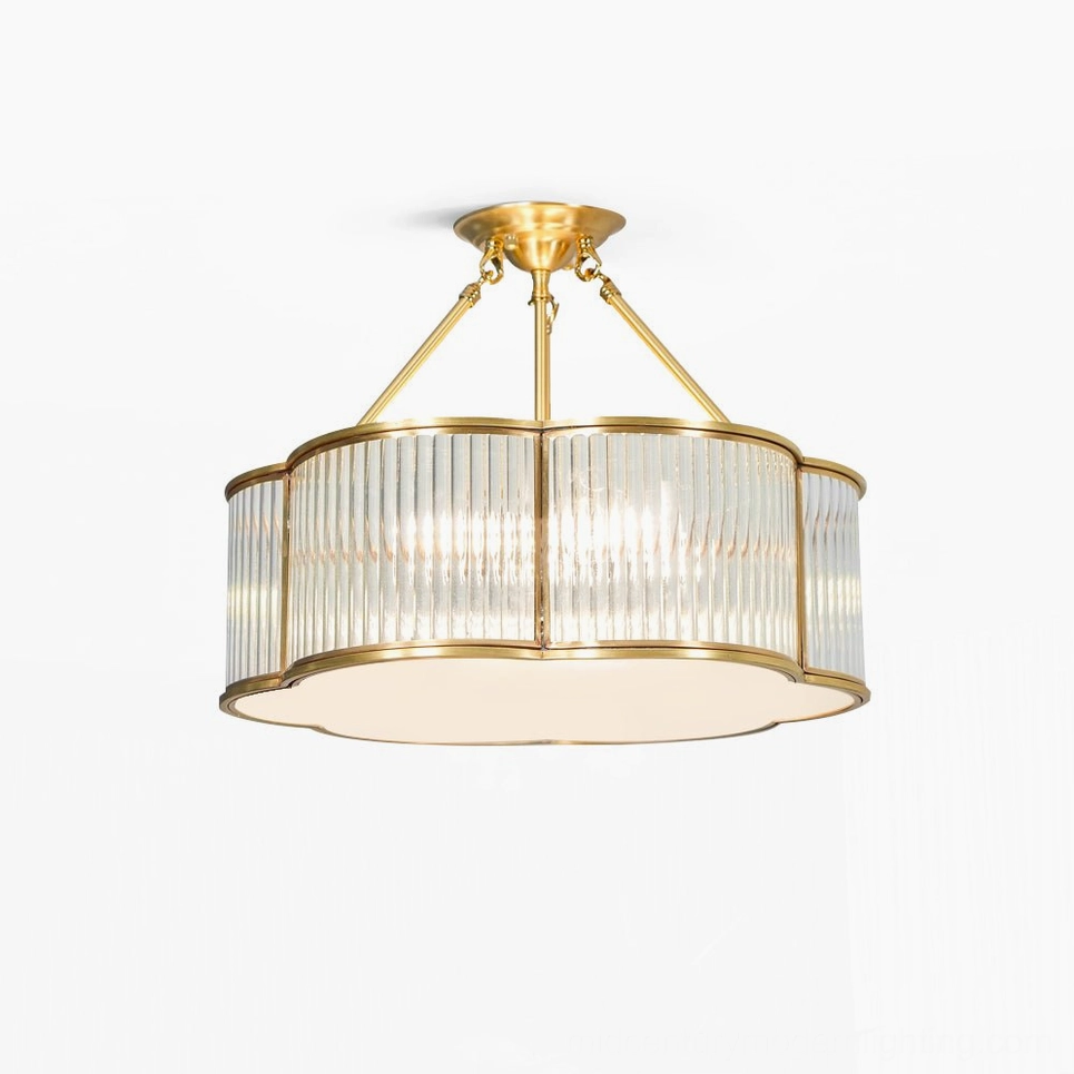 Basil quatrefoil brass chandelier product hero shot neutral background