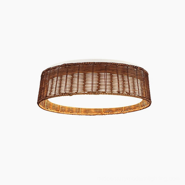 Bayou handwoven rattan ceiling light medium size variant, showcasing organic modern design and warm ambient lighting capability