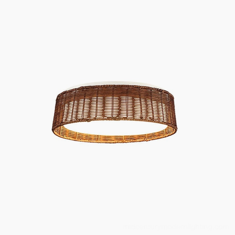 Bayou small handwoven rattan ceiling light variant, perfect for bedrooms and compact spaces with warm diffused illumination