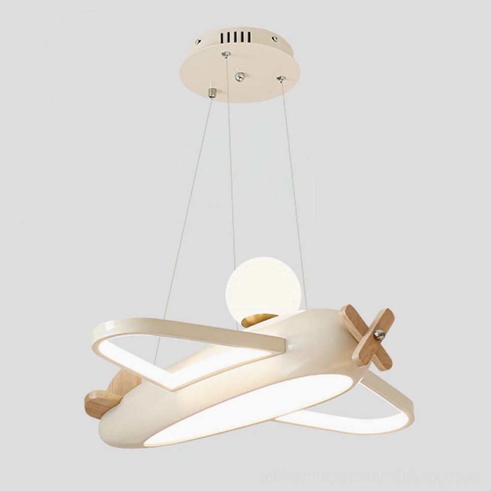 Beige aircraft pendant lamp in contemporary kids room mid-century modern style