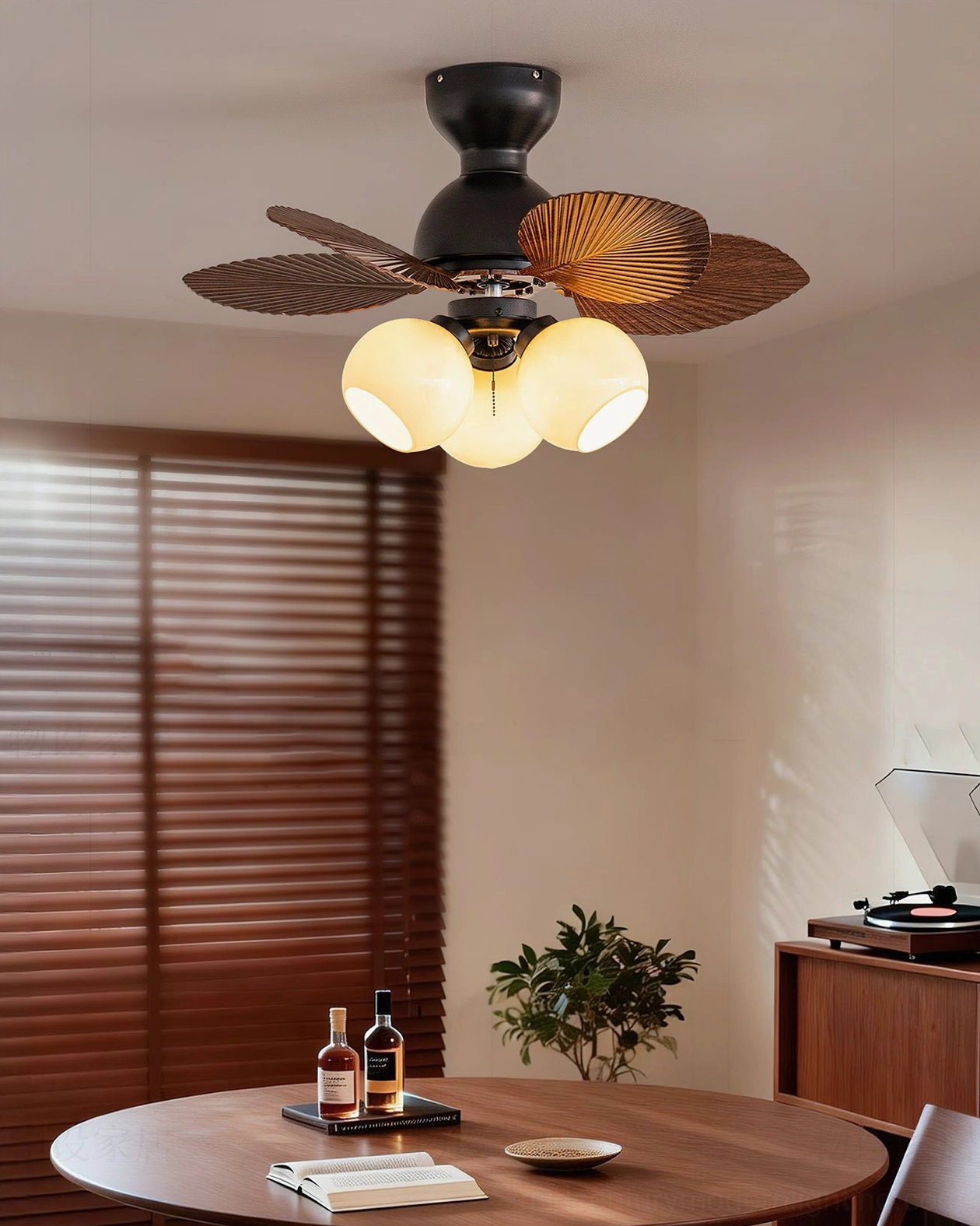 Belize ceiling fan light with remote control and DC motor technology in contemporary bedroom setting