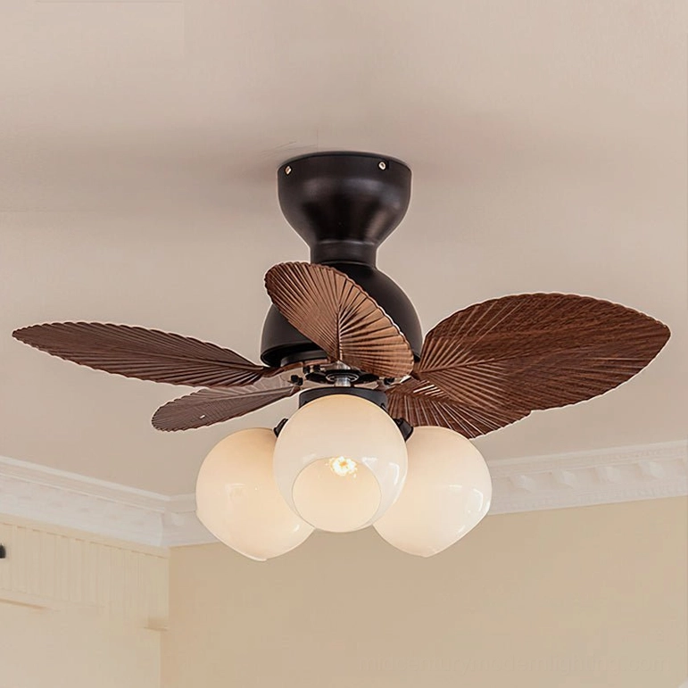 Belize ceiling fan light with walnut and white finish option showing blade detail and lighting fixture