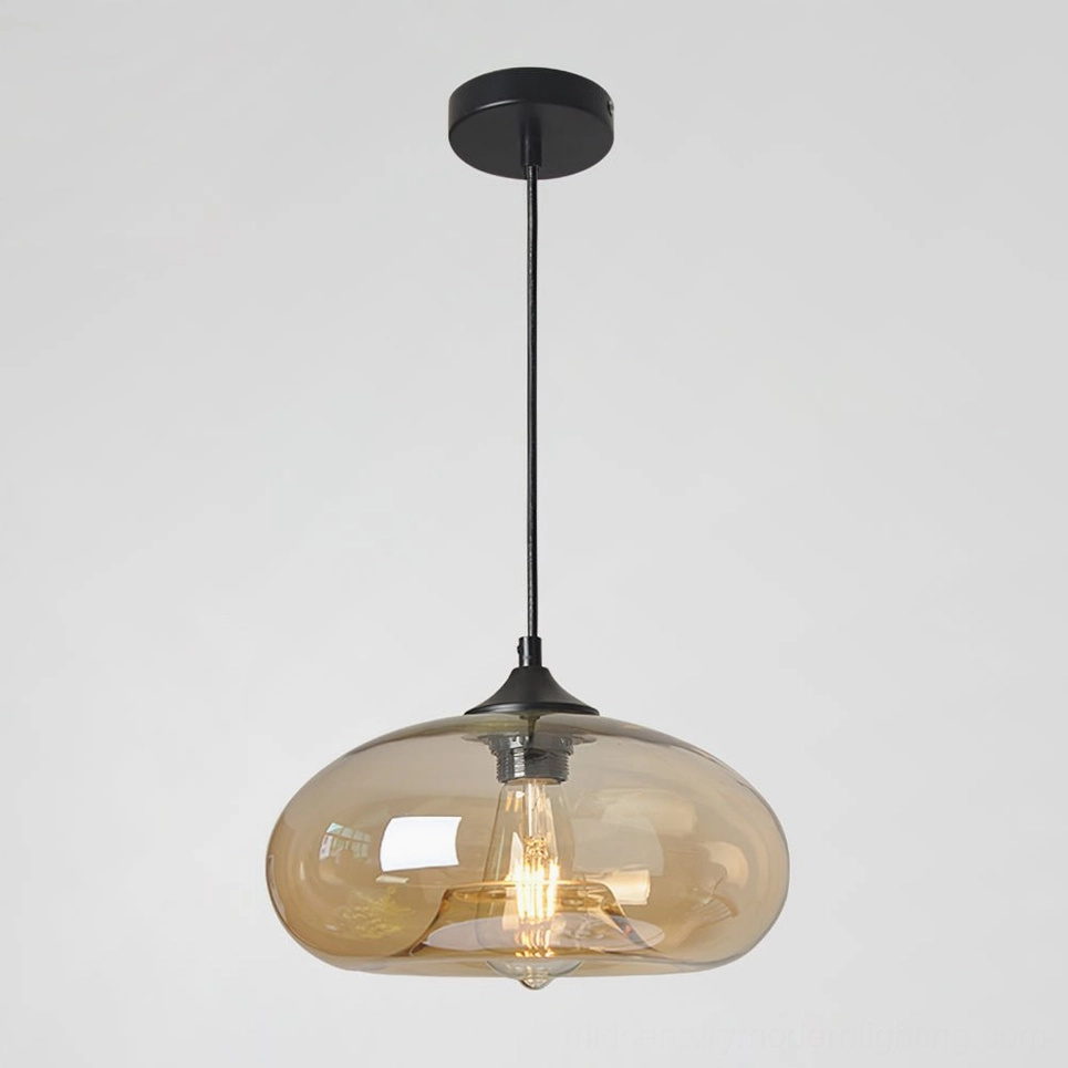 Bella hand-blown glass pendant with warm amber-honey glass shade, vintage-inspired modern lighting