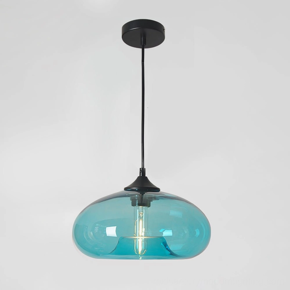 Bella hand-blown glass pendant with blue jewel-tone glass shade, cool contemporary lighting accent
