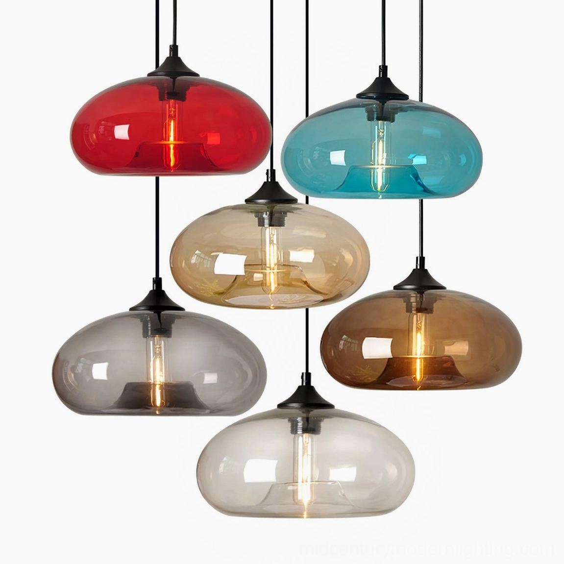 Bella gray-smoked hand-blown glass pendant showing matte finish and modern sculptural silhouette