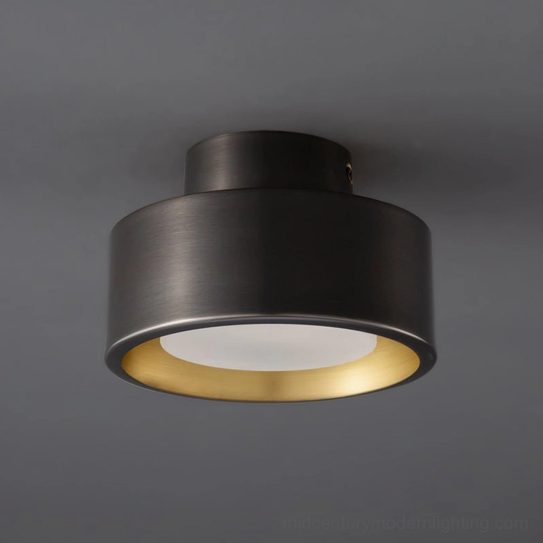 Bella ceiling fixture in solid matte black metal construction shown front direct view demonstrating minimalist design