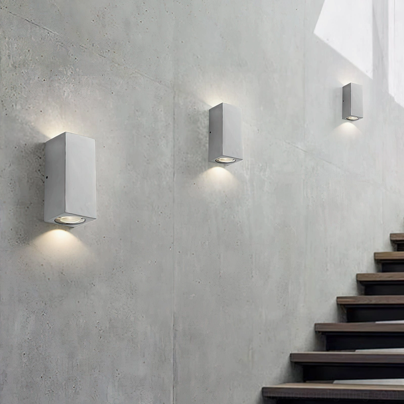 Bentu mini rectangular wall sconces row mounted on industrial stairwell minimalist accent lighting