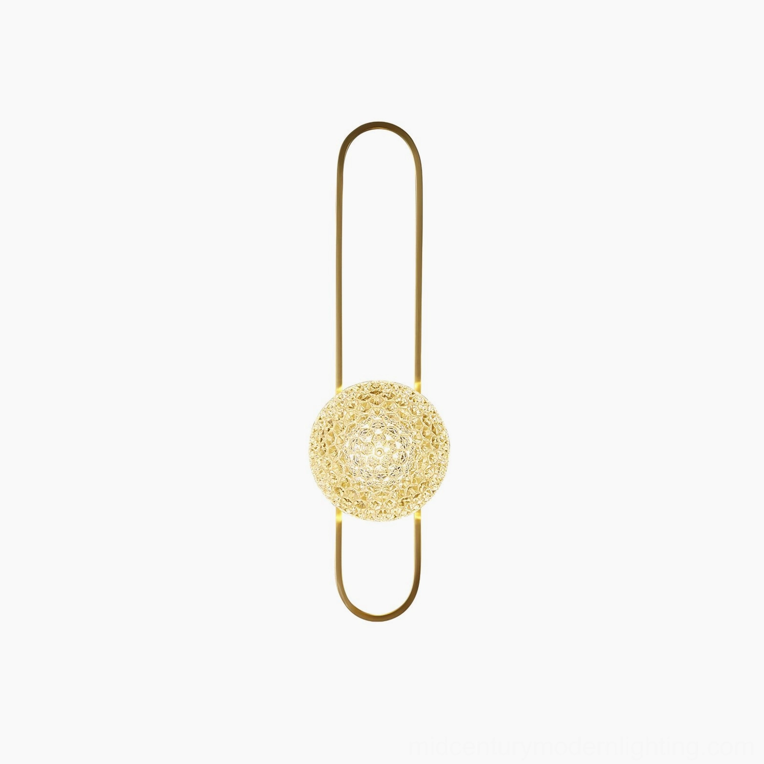 Complete Bervalo wall lamp fixture showing brass mounting frame and textured crystal dome