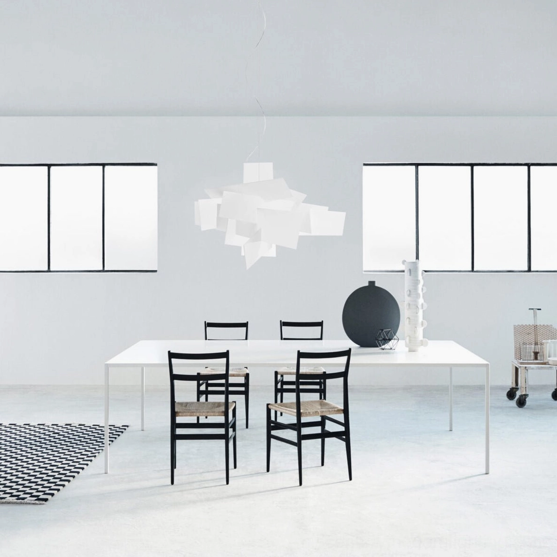 Big Bang geometric pendant architectural detail close-up acrylic planes white matte finish