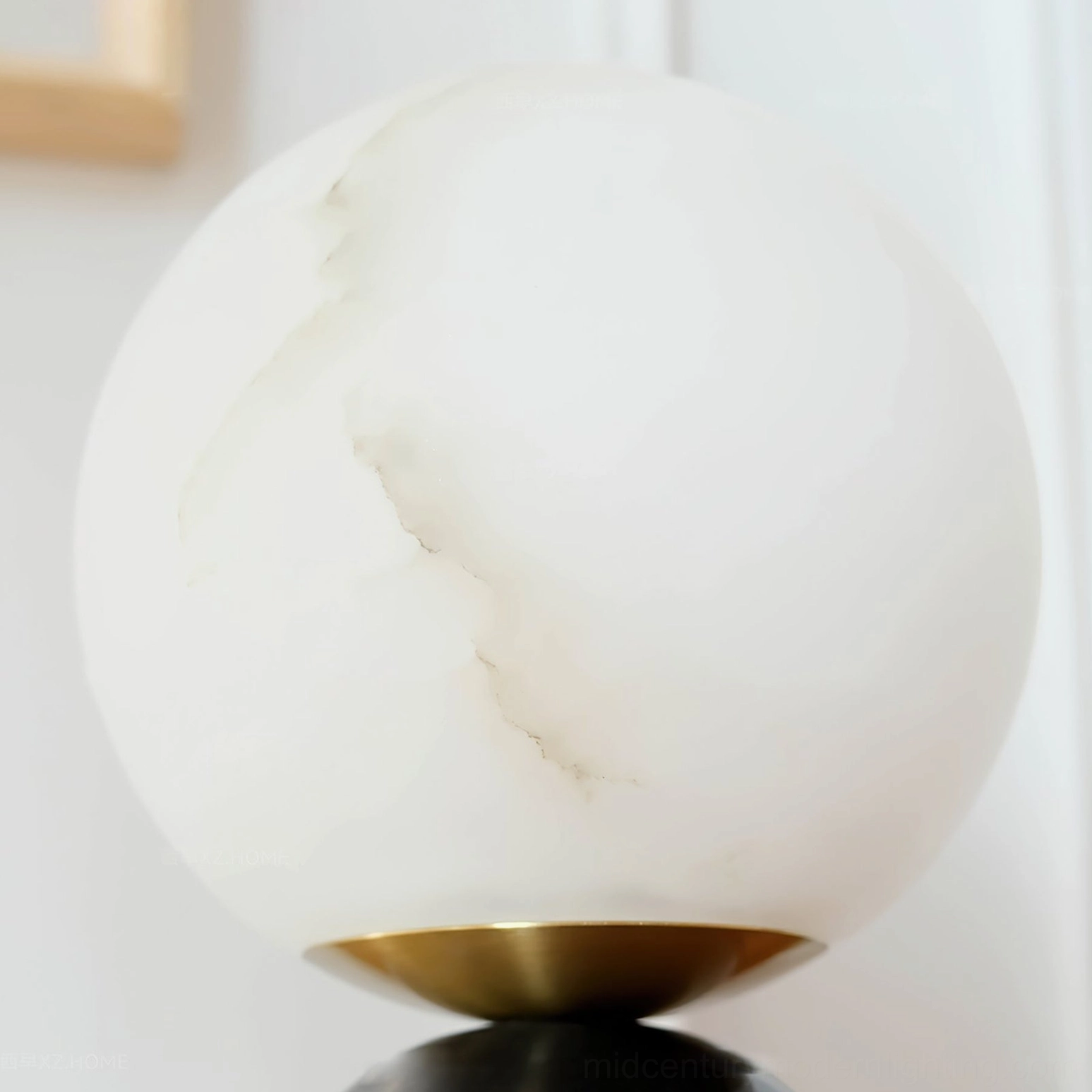 Billy alabaster stone shade close-up natural veining gold trim studio detail shot