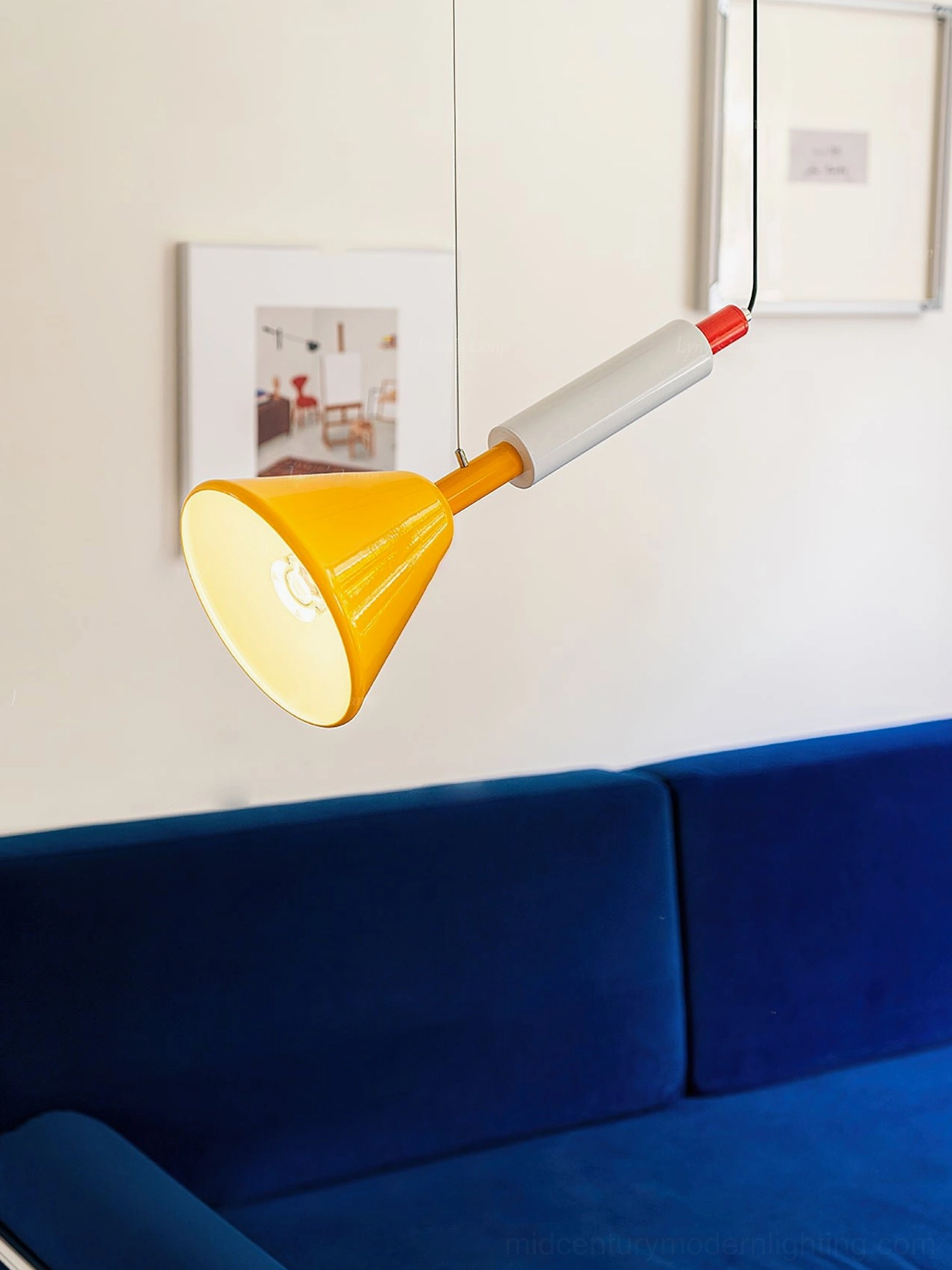 Billy yellow cone pendant light - geometric mid-century modern design